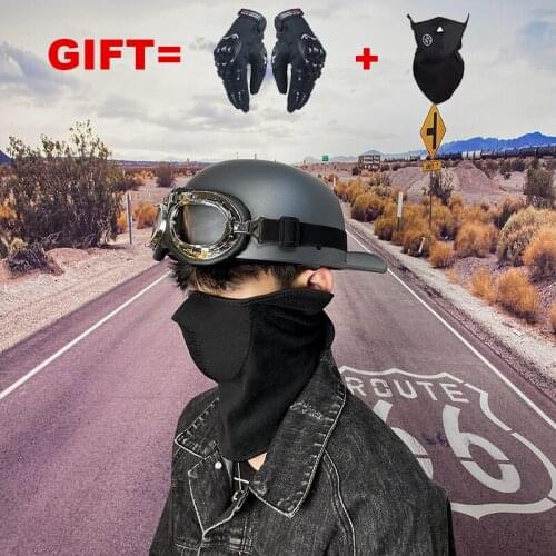 Send 2 Gifts Motorcycle Helmet Open Face Half Vintage Retro Motorbike Helmet Riding Scooter Chopper For Adults Man Casque Moto