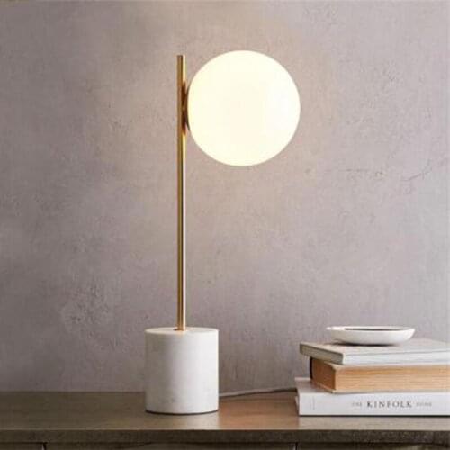 Simple glass ball lampshade marble base desk lamp model room living room bedroom study eye protection lamp