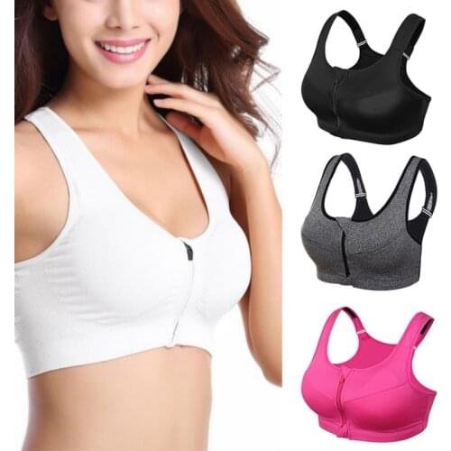 Plus Size Women Padded Seamless Active Bra BCD Cup Breathable Front Zip Fitness Workout Running Vest Push Up Sports Top Gym Bras