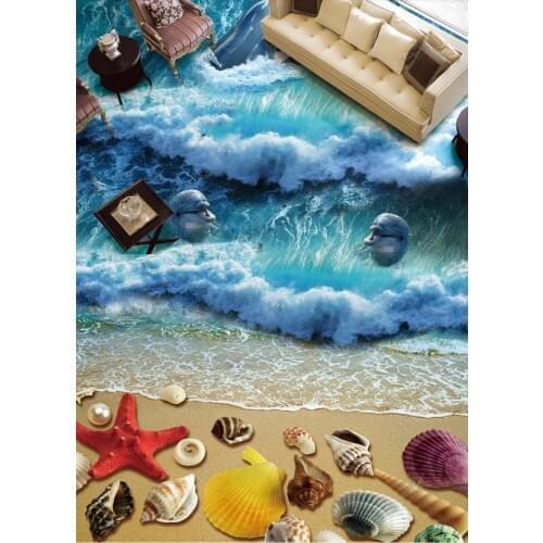 Customize 3D Flooring Beach shell dolphins Self-adhesive Wallpaper For Living Room Bedrooms Bathroom 3D flooring Home Wallpaper