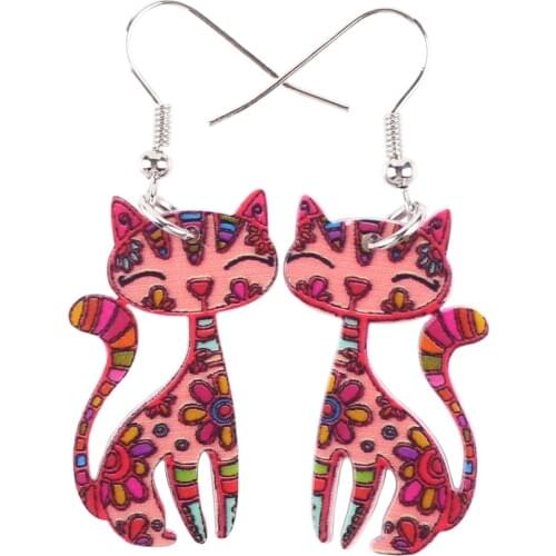 Newei Drop Cat Earrings Big Acrylic Pattern Dangle Earring Charm Animal Novelty Jewelry For Women Decoration