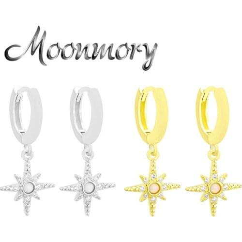 Moonmory 925 Sterling Silver Statement Opal Zircon Sun Flower Pendant Drop Earring For Women Clear CZ Dangle Earrings Jewelry
