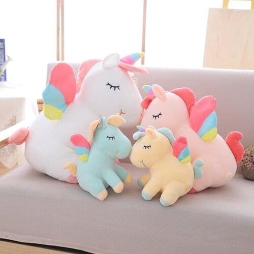 25-55cm Cute Plush Toys Cartoon Horse with Rainbow Wings Animal Plush Doll for Baby Kids Gift Girl Sleeping Hug Doll Pillow