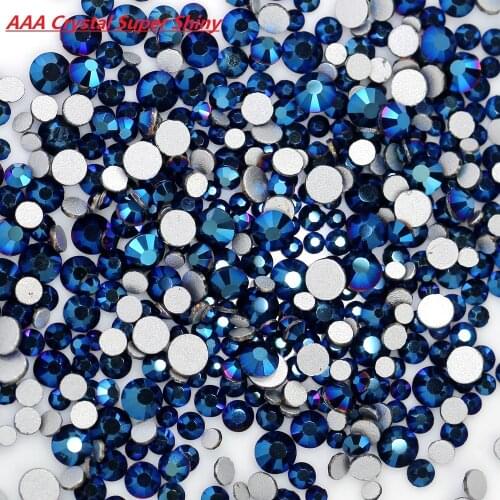 BLUE HEMATITE NEW COLOR Crystal Rhinestones For Nails Art Decoration SS3-SS30 Flatback Glue On Strass Stones DIY Crafts Garments