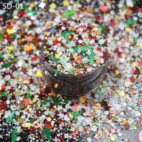 10G/Bag Mix Christmas Snowflake Xmas Tree Starlights Holo Nail Glitter Sequins Nail Art Slice Stickers Decoration 12 colors