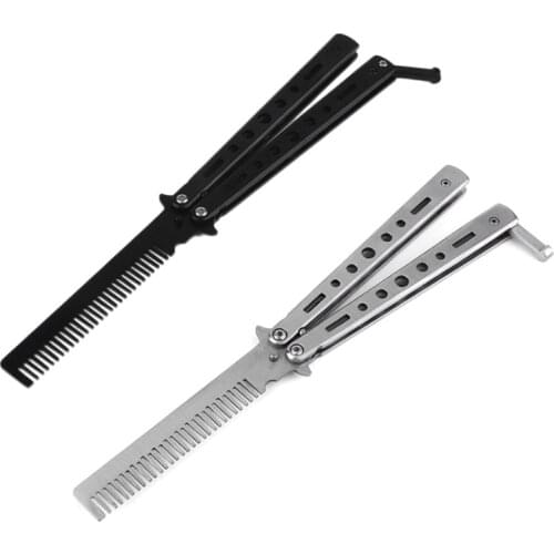Stainless Steel Silver Black Practice Butterfly In Knife Trainer Training Folding Knife Dull Tool Outdoor Camping Knife Comb Too