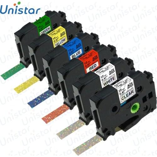 Unistar TZe-231L1 12mm Laminated Compatible for Brother PT-D210 Glitter Starry Rainbow Bling Sparkling Laser Label Tape TZe-431