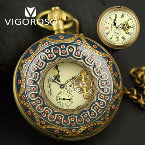 Gorgeous Antique Mechanical Double Cover Tourbillon MoonPhase Pocket Watch Retro Pocket Fob Clock Steampunk Watch Gifts