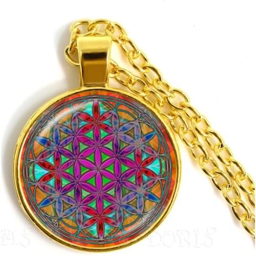 Vintage 25mm Glass Dome Necklace Buddhism Chakra Glass Cabochon Pendant Jewelry Om India Yoga Mandala Necklaces For Unisex