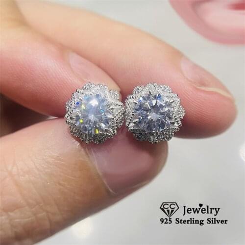 CC Flower Design Stud Earrings For Women S925 Silver Pin Luxury Vintage Jewelry Ear Brincos Drop Shipping Shine CZ Stone CCE678