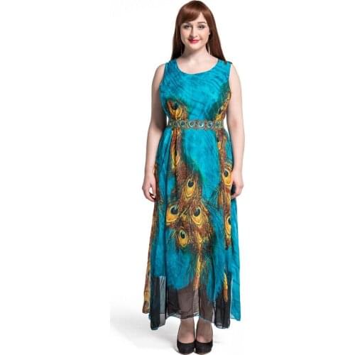 Women Plus Size Summer Long Dress Chiffon Floral Print Bohemia Sleeveless Fashion Party Beach Maxi Dresses Kaftan Gown Vestidos