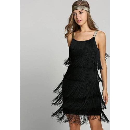 1920s Great Gatsby Dress Slash Neck Strappy Tiered Fringe Dress Vintage Flapper Party Fancy Dress Costumes With Headband