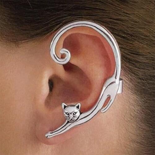 1Pair of Fashion Cute Half Circle Arc Geometry Cat Earrings Gothic Street Hoop Earrings for Women Girls