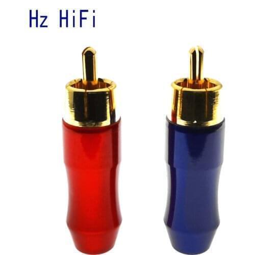 1PCS High Quality Red Blue RCA Plug Gold Plated Male Double Self Locking Lotus Wire Connectors Audio Adapter