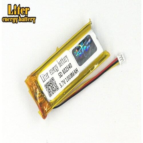 1.25MM 3wire connector 3.7V 802540 1000mah li-ion polymer battery for e-books GPS PDA MP3 MP4 MP5 small toys li-po battery