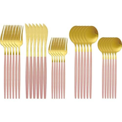 30Pcs Dinnerware Matte Gold Cutlery Set 18/10 Stainless Steel Knife Dessert Fork Spoon Silverware Kitchen Party Tableware Set