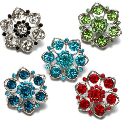 ROYALBEIER 5 Color Flower Shape Rhinestone Style Metal Charms 18mm Snap Button Jewelry For Snap Bracelet Snaps Jewelry KZ0342
