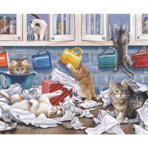 Kitchen cat Diy diamond embroidery Troubled pussy 5d full drill DIY diamond painting mosaic picture of rhinestone YG2021