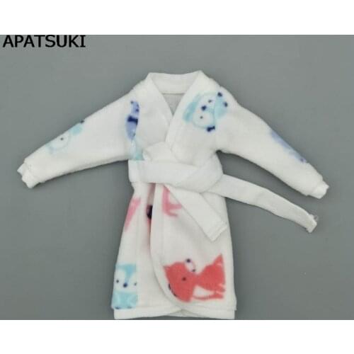 White Animal Bathrobe For Barbie Doll Bathroom Suits Winter Pajama Wear Sleeping Casual Clothes For Barbie Play House Toys