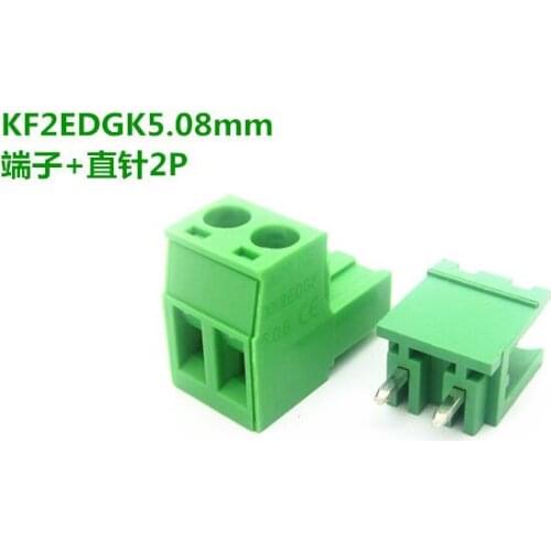 Free shipping 10 sets KF2EDGK 2pin Terminal plug type 300V 10A 5.08mm pitch connector pcb screw terminal block