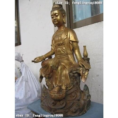 Free shipping China cloister Bronze Copper Sit Hill KwanYin Guanyin Bodhisattva Buddha Statue Discount 55