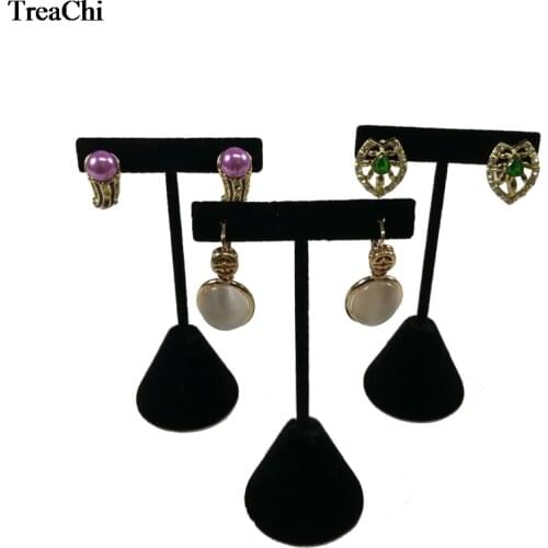 Big Sale 3PCS Fashion Black Velvet Jewelry Display Rack T Bar Earring Holder Stud Organizer Exhibition Showcase Stand 4*6*12cm