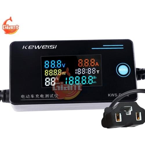 8-120V 0-10A Electric Vehicle Charger Detector Test Voltage Current Meter Accumulative Power Temperature Measurement