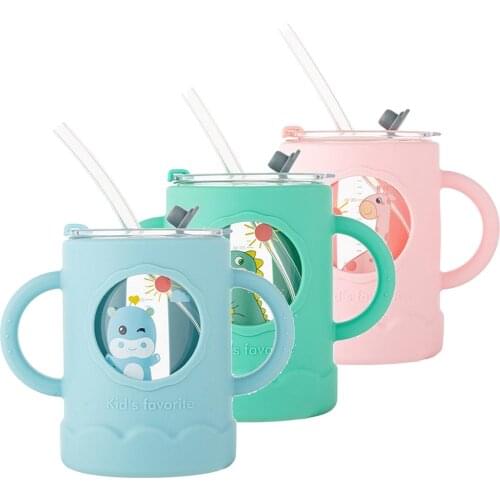Baby Milk Cup With Straw Silicone Kids Sippy Cup Double-handle Anti-scalding Portable For Household Baby Learning Drinkware Gift