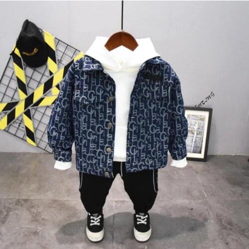 Childrens Clothing Outfit Baby Clothes For Boys Denim Jacket Top+Hoodie+ Pants 3-Piece Set Spring Autumn Sweater Suit 2-7Year