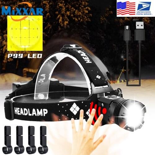 Z20 XHP99 Most Powerful Headlight 2800LM Headlamp USB Rechargeable Headlight Waterproof Zoomphable Head Flashlight 18650 Battery