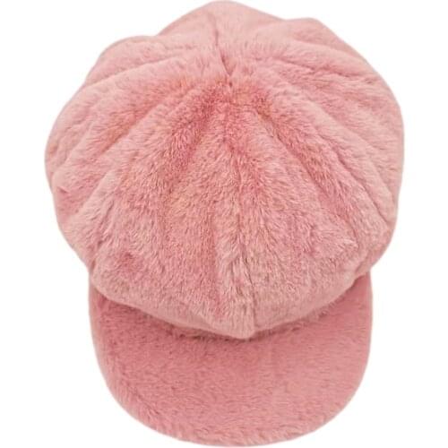 Hot Warm Newsboy Cap Beret Women Vintage Beret Solid Winter Pink Color Hats For Women Octagonal Caps Female