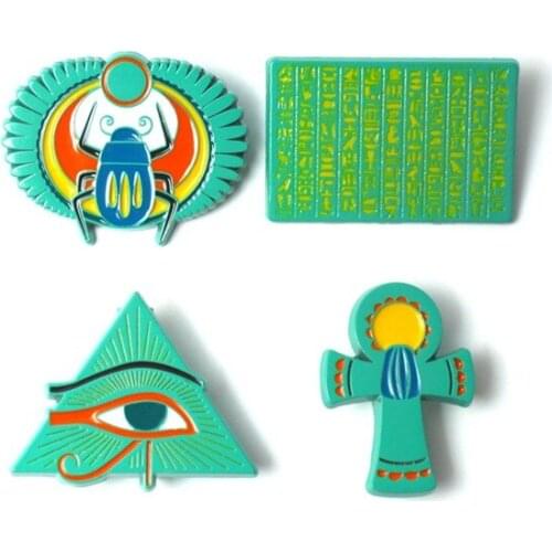 HOSENG 4Pcs/Lot Painted Metal Green Cultural Creativity Ancient Egyptian Scarab All Eye Life Symbol Museum Brooch HS_379
