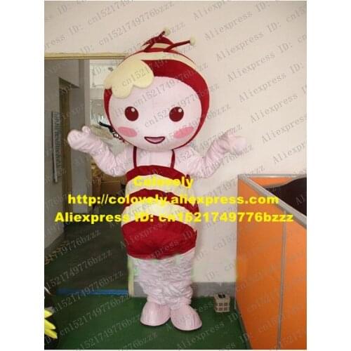 Nice Pink Female Bee Honeybee Apidae Insect Mascot Costume Mascotte With Yellow Red Stripes Smiling Face Adult No.369 Free Ship