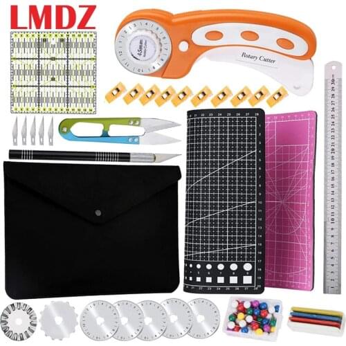LMDZ 45mm Rotary Cutter Set with Storage Bag Sewing Pins Leather Craft Fabric Circular Blade Knife DIY Patchwork Sewing Quilting
