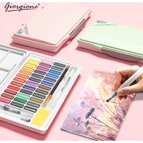 Giorgione Macarons Solid Watercolor Pigment Set 24/36/48 Colors Children Packing Portable With Water Brush Hook Art Supplies