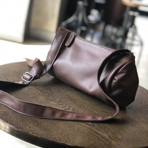 Barrel-shaped small Soft Leather Retro Shoulder Bag Cowhide Leather Shoulder Handbag Messenger Bags Women Cross-body Bag 2020