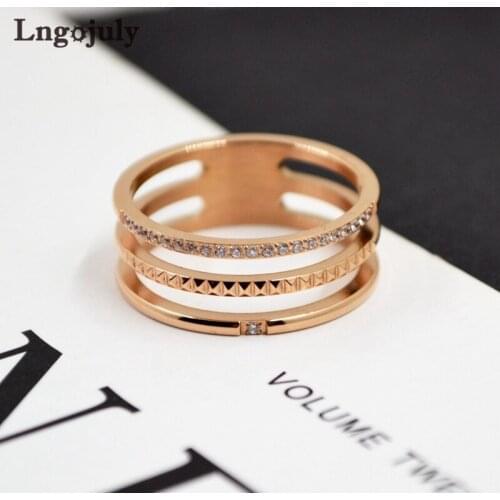Fashion Titanium Steel Rings Wedding Ring Jewelry Engagement Rosegold Titanium Ring For Women Girl Anniversary Jewelry GIfts