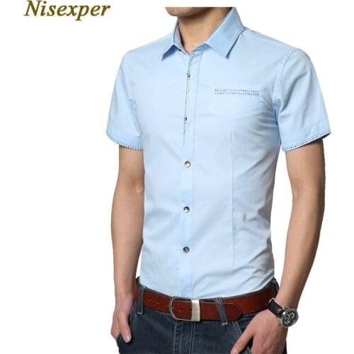 2020 Male Shirts Dress Shirts Slim Solid Short Sleeve Man Shirts Cotton Shirt Mens Casual Brand-Clothing Size M-5XL