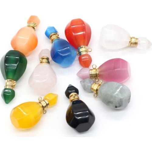 Natural Stone Cat Eye Tiger Eye Perfume Bottle Connector Pendant Mix Color Essential Oil Diffuser Necklace Women Jewelry15x35mm