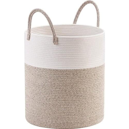 New Decorative Woven Cotton Rope Basket, Tall Laundry Basket/Hamper, Blanket Basket for Living Room