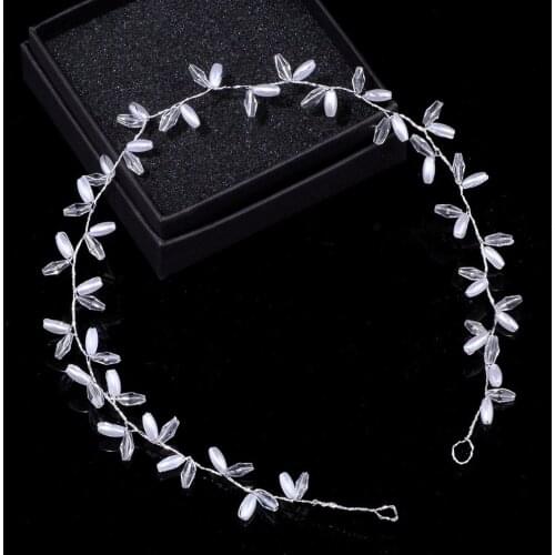 2020 New Elegant Trendy Pearl Headbands Wedding Tiara Handmade Crystal Long Headband Bridal Hair Accessories Head Jewelry WX011