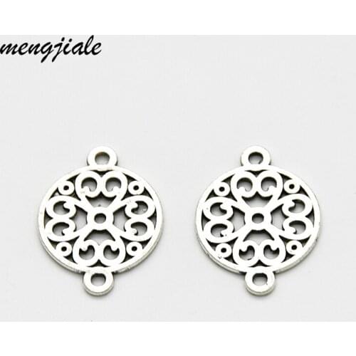 Wholesale 16pcs Antique Silver Color Round Flower Connector Charms For Jewelry Making Jewelry Findings 24x18mm