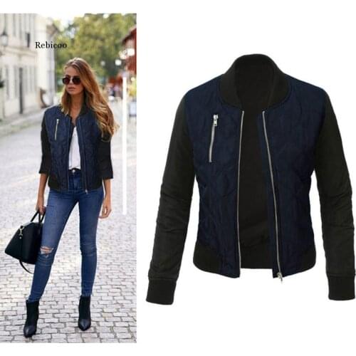 Autumn Winter Leisure Fashion Solid Women Jacket O-Neck Zipper Stitching Quilted Bomber Jacket New Women Coats