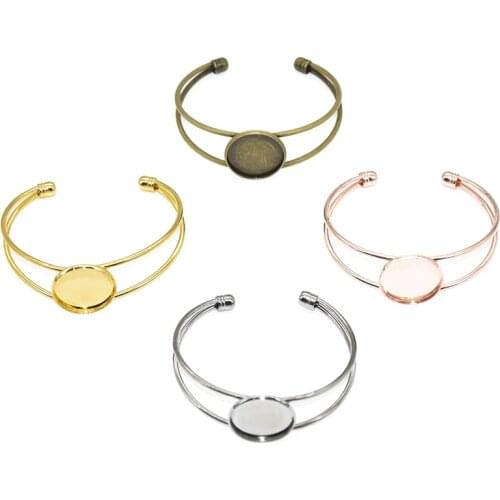 High Quality 20&25mm Blank Bangle Base Findings Adjustable Cuff Bracelet Cabochon Cameo Tray Bezels Settings For Jewelry Making