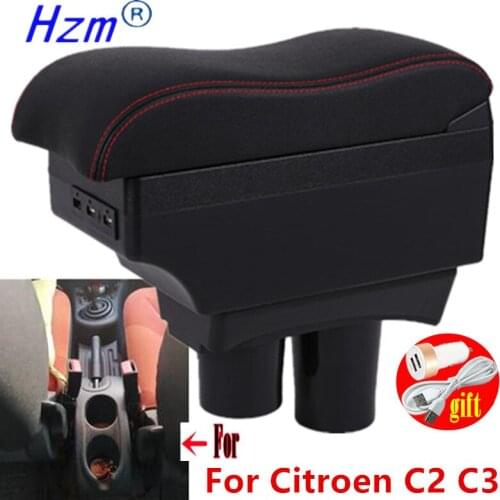For Citroen C3 Armrest Box For Citroen C3 Car Armrest Storage Box Cup Holder Modification Accessorissories with USB LED