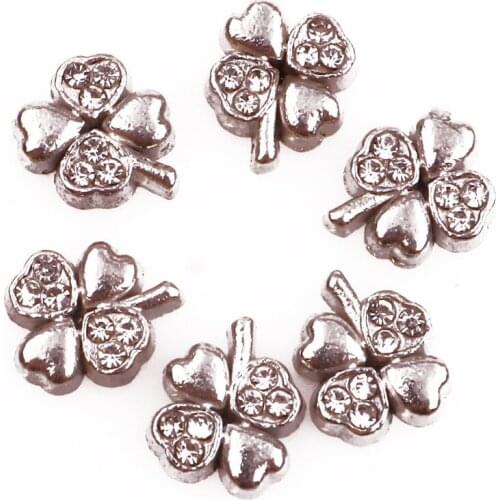 20Pcs/Lot Rhinestone Clover Alloy Floating Charms Hand-made DIY for Glass Lockets