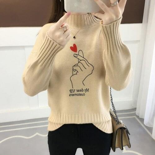 Women Autumn Winter Style Pullover Sweater Lady Casual Long Sleeve Turtleneck Heart printed Pullover Tops ZZ1140