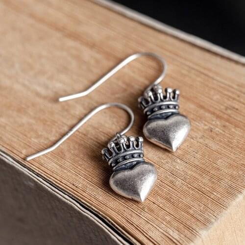 Retro All-match Earrings Ornament Wholesale S925 Simple Fashion Crown Lovely Heart Ear Pendant