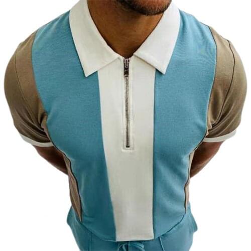 Summer Men Shirt Turn-down Collar Solid Color Zipper Neck Casual Male Shirts Short Sleeve Streetwear Slims Fit Men Shirt