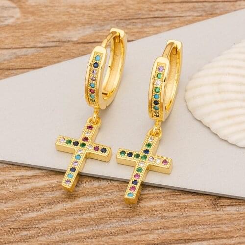 New Arrival Cross Shape Women Drop Earrings Elegant Lady Wedding Accessories 5 Styles Choice Copper CZ Stone Trendy Jewelry Gift